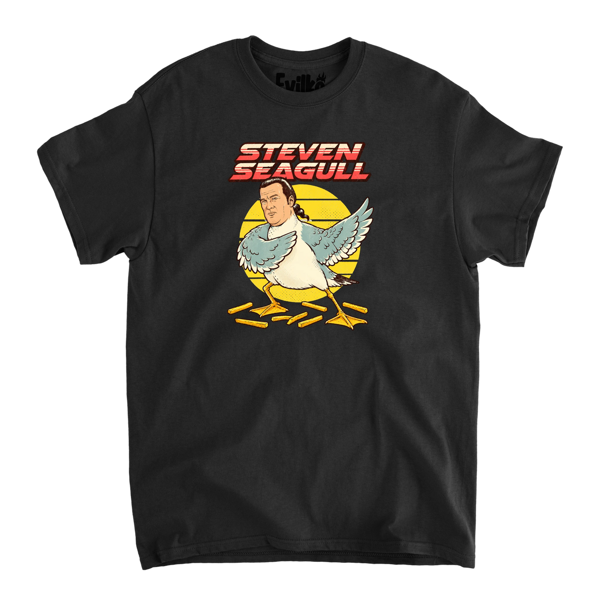 Steven Seagull — Mens Tee — Black — Front