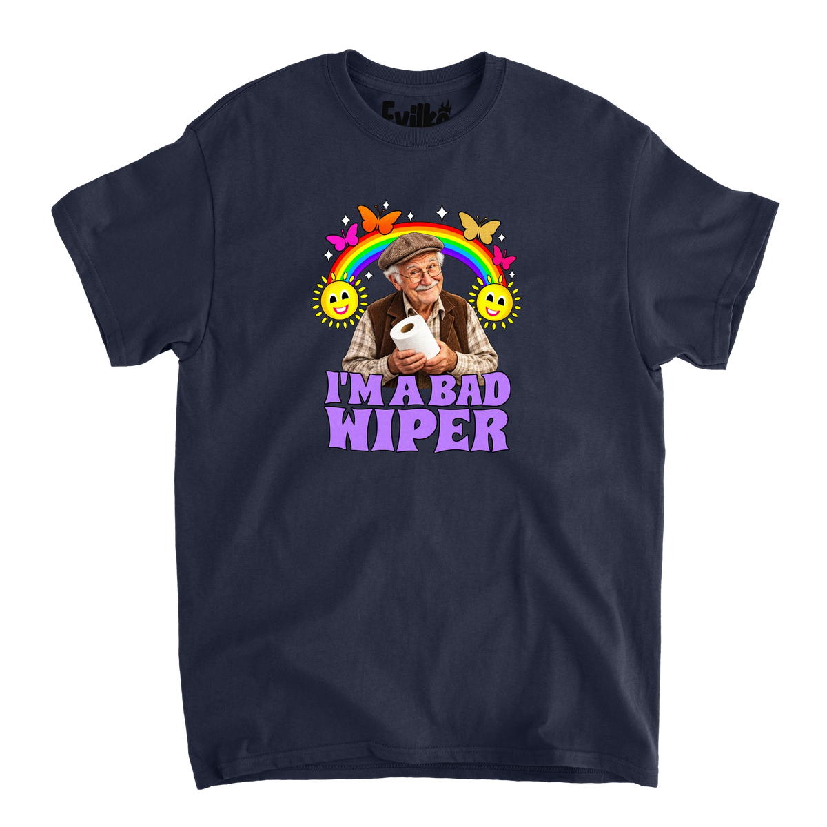 Im A Bad Wiper Halftone — Mens Tee — Navy — Front
