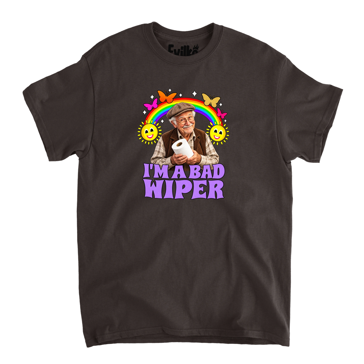 Im A Bad Wiper Halftone — Mens Tee — Dark Chocolate — Front