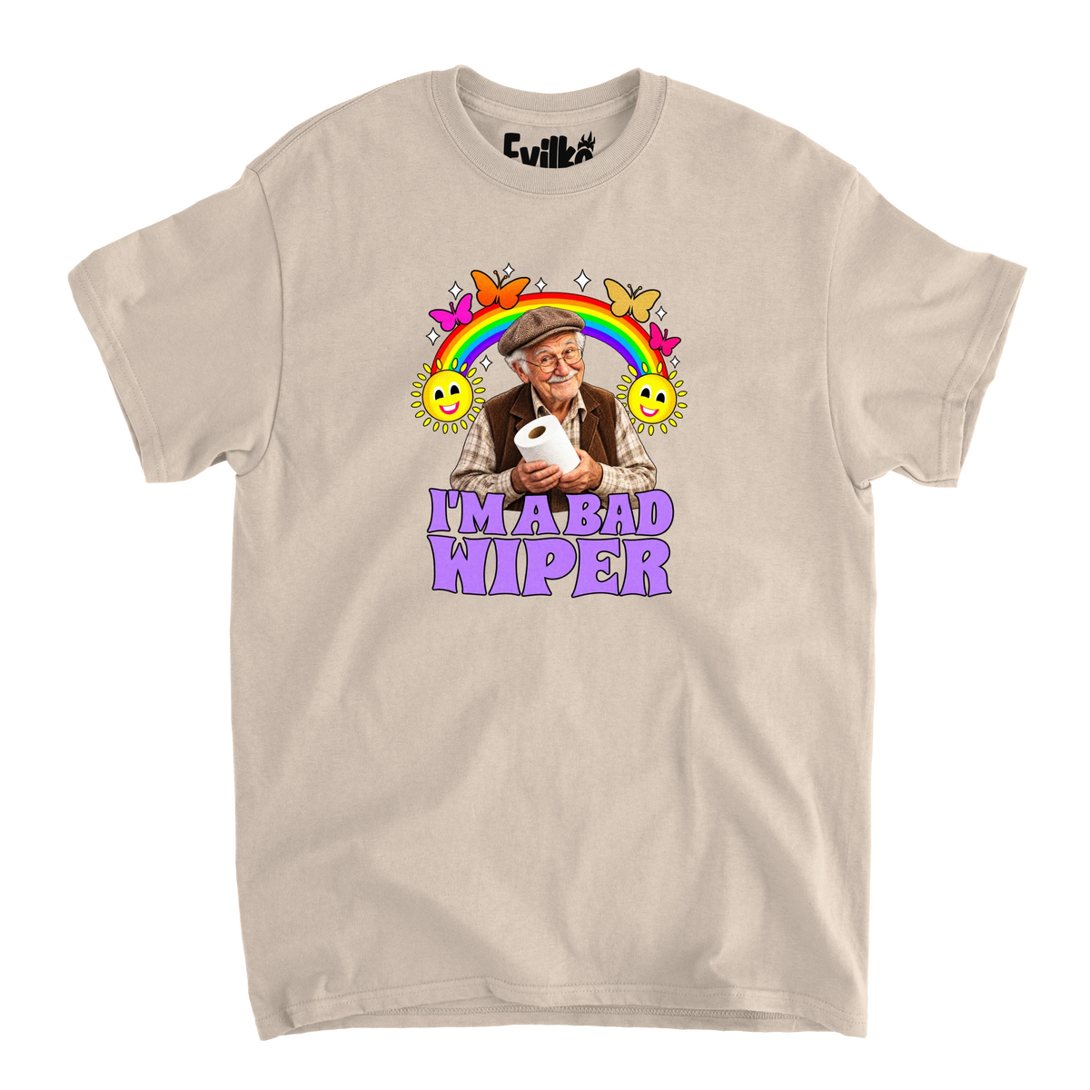 Im A Bad Wiper Halftone — Mens Tee — Sand — Front