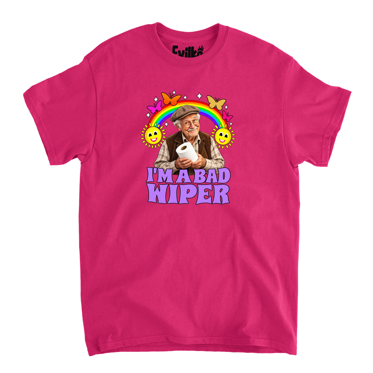 Im A Bad Wiper Halftone — Mens Tee — Heliconia — Front