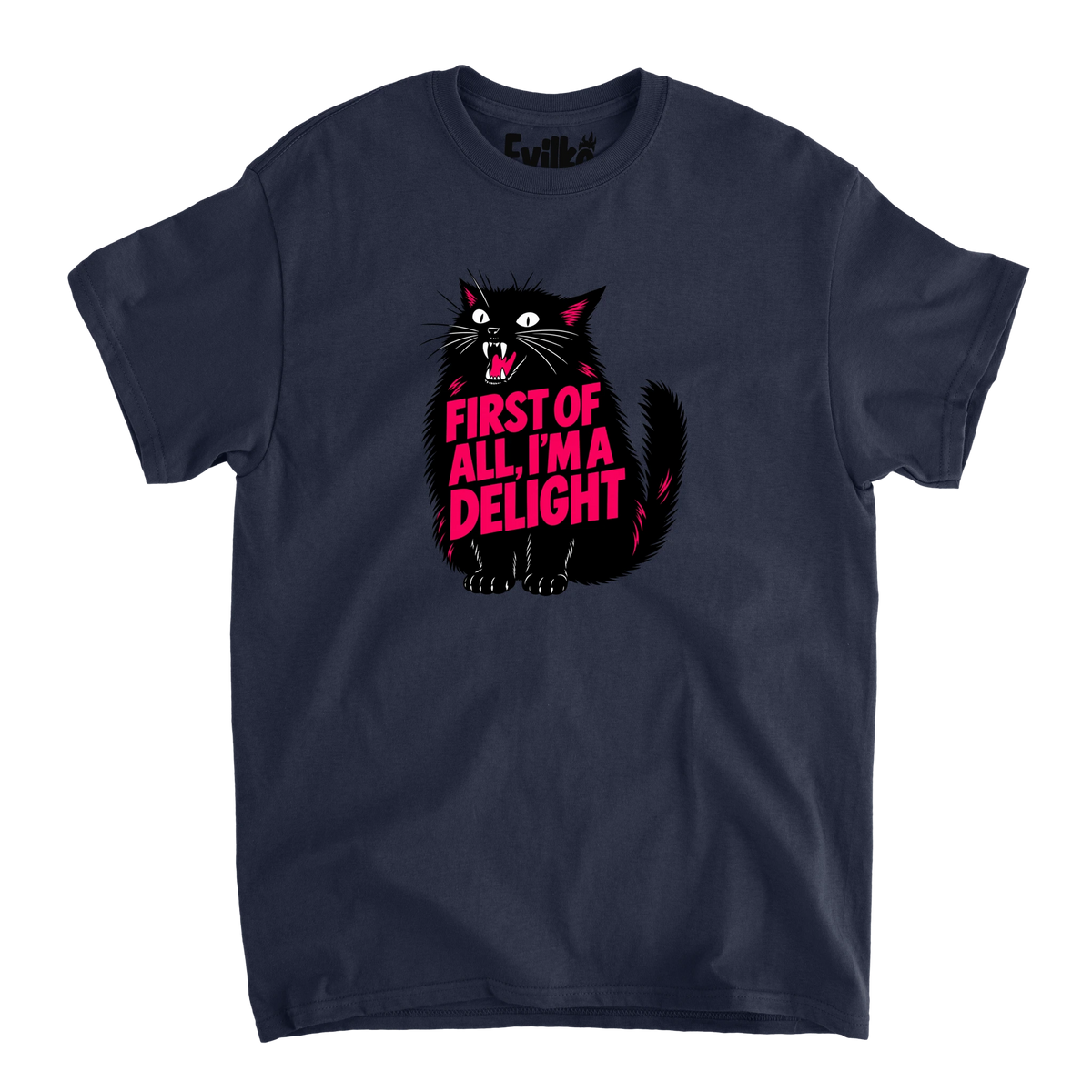 First Of All Im A Delight Cat — Mens Tee — Navy — Front
