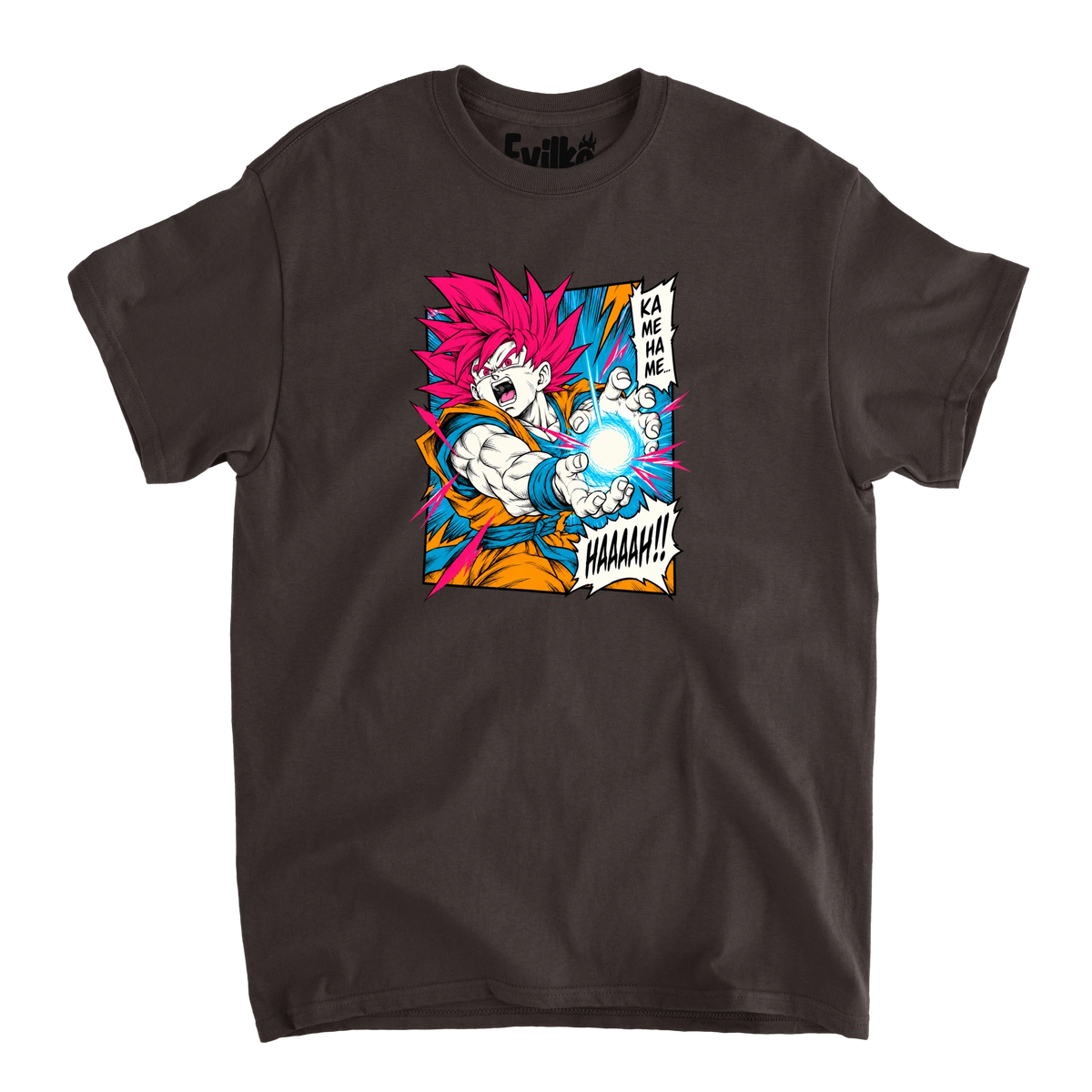 Goku Kamehameha Manga — Mens Tee — Dark Chocolate — Front