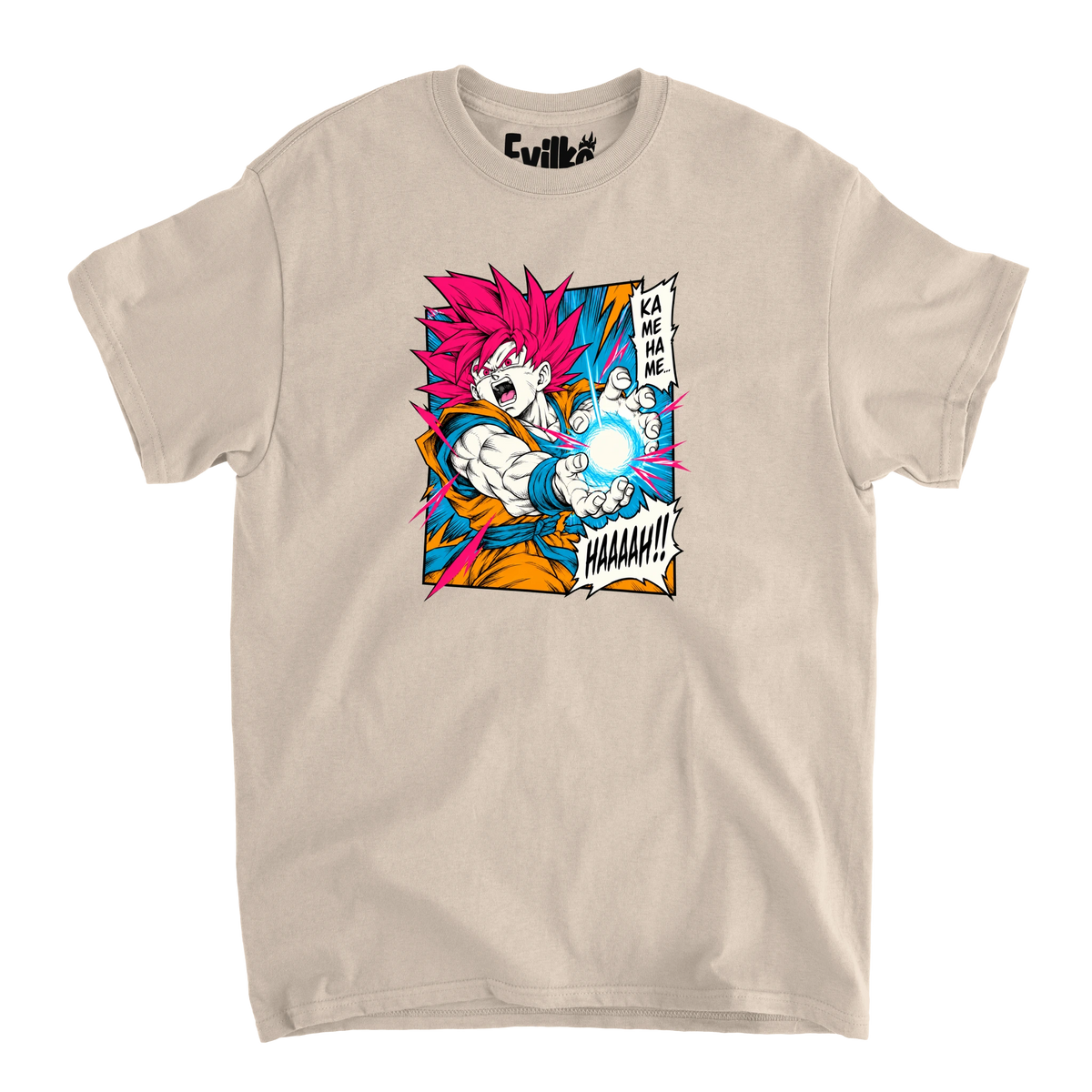 Goku Kamehameha Manga — Mens Tee — Sand — Front
