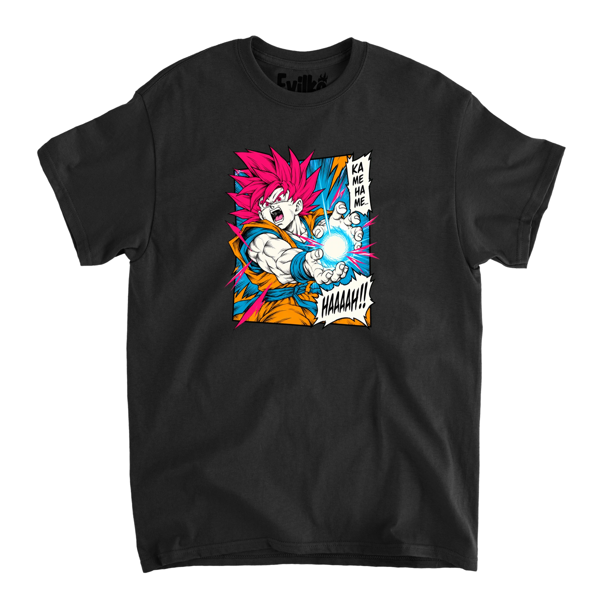 Goku Kamehameha Manga — Mens Tee — Black — Front
