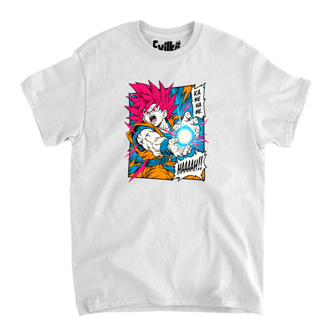 Goku Kamehameha Manga — Mens Tee — White — Front
