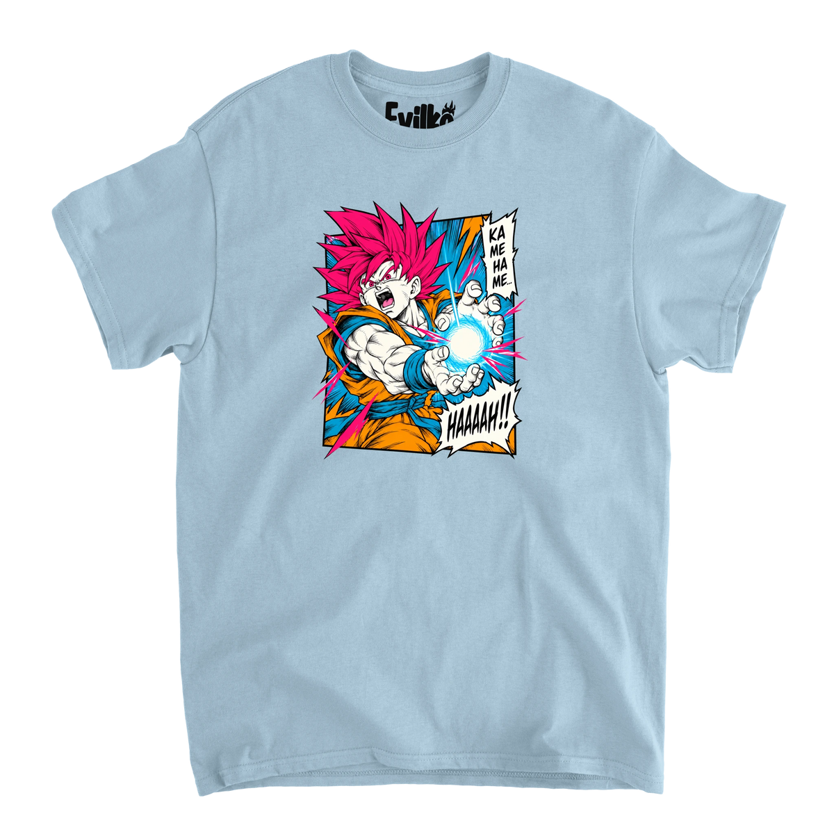 Goku Kamehameha Manga — Mens Tee — Light Blue — Front