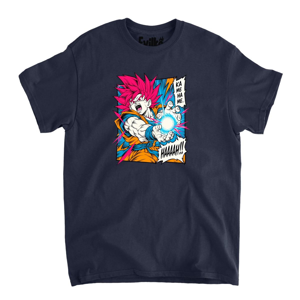 Goku Kamehameha Manga — Mens Tee — Navy — Front