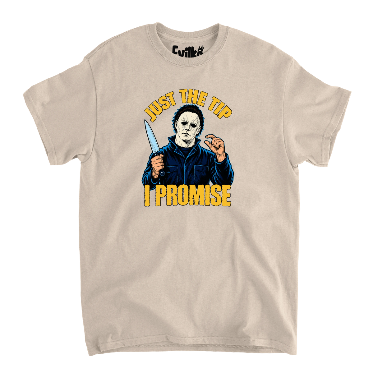 Just The Tip Michael Myers — Mens Tee — Sand — Front