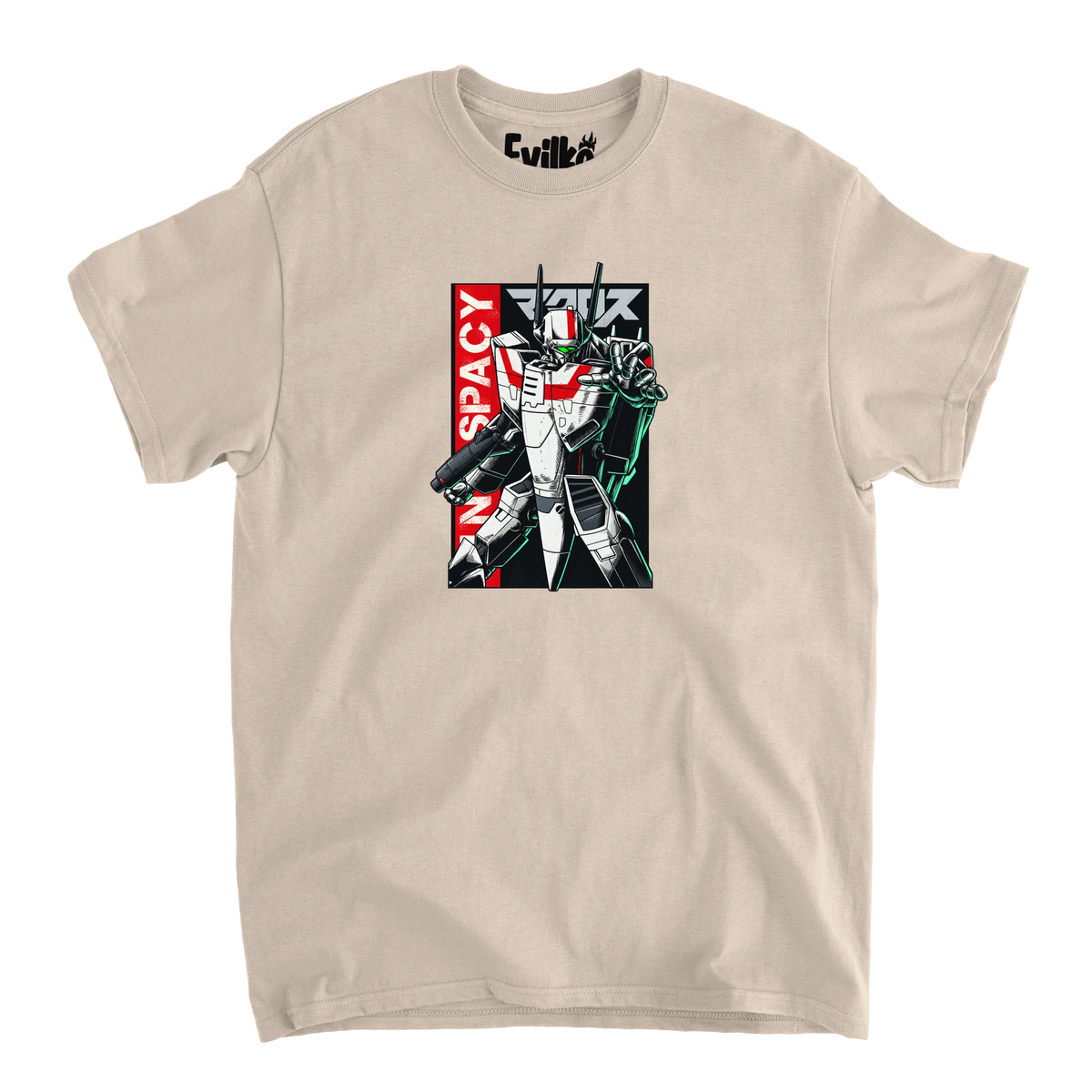 Macross UN Spacy Halftone — Mens Tee — Sand — Front