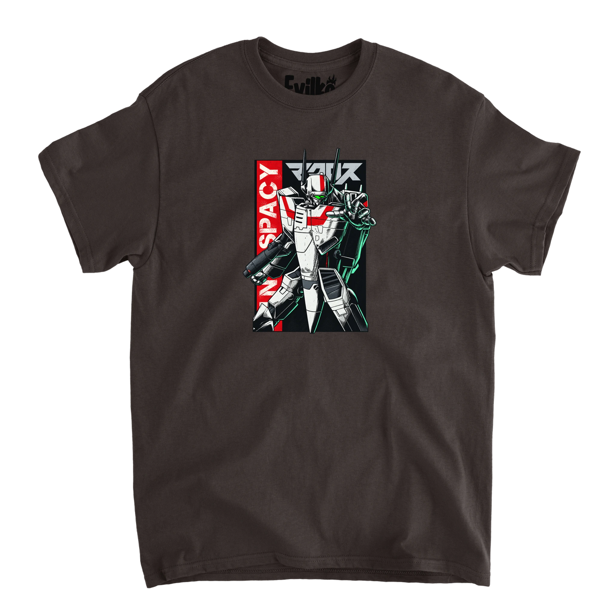 Macross UN Spacy Halftone — Mens Tee — Dark Chocolate — Front