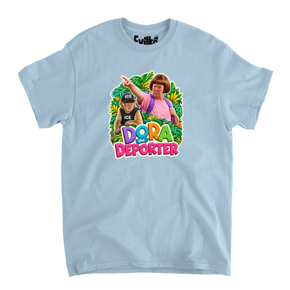 Dora The Deporter — Mens Tee — Light Blue — Front