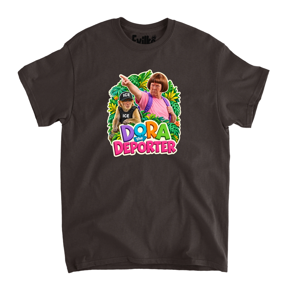 Dora The Deporter — Mens Tee — Dark Chocolate — Front