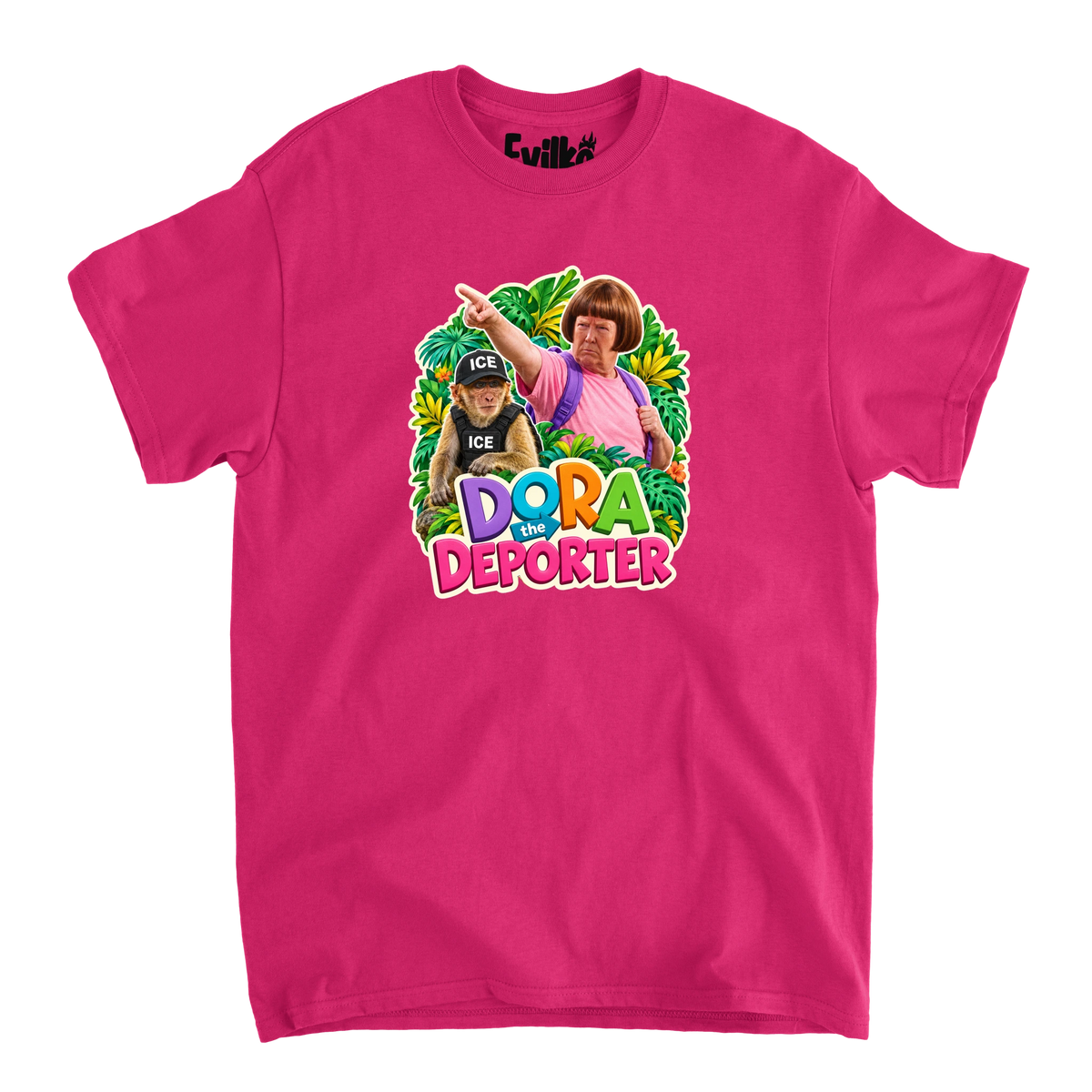 Dora The Deporter — Mens Tee — Heliconia — Front