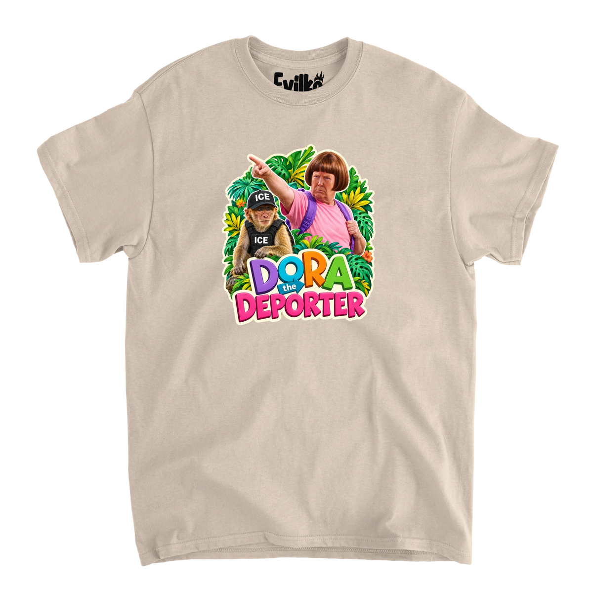 Dora The Deporter — Mens Tee — Sand — Front
