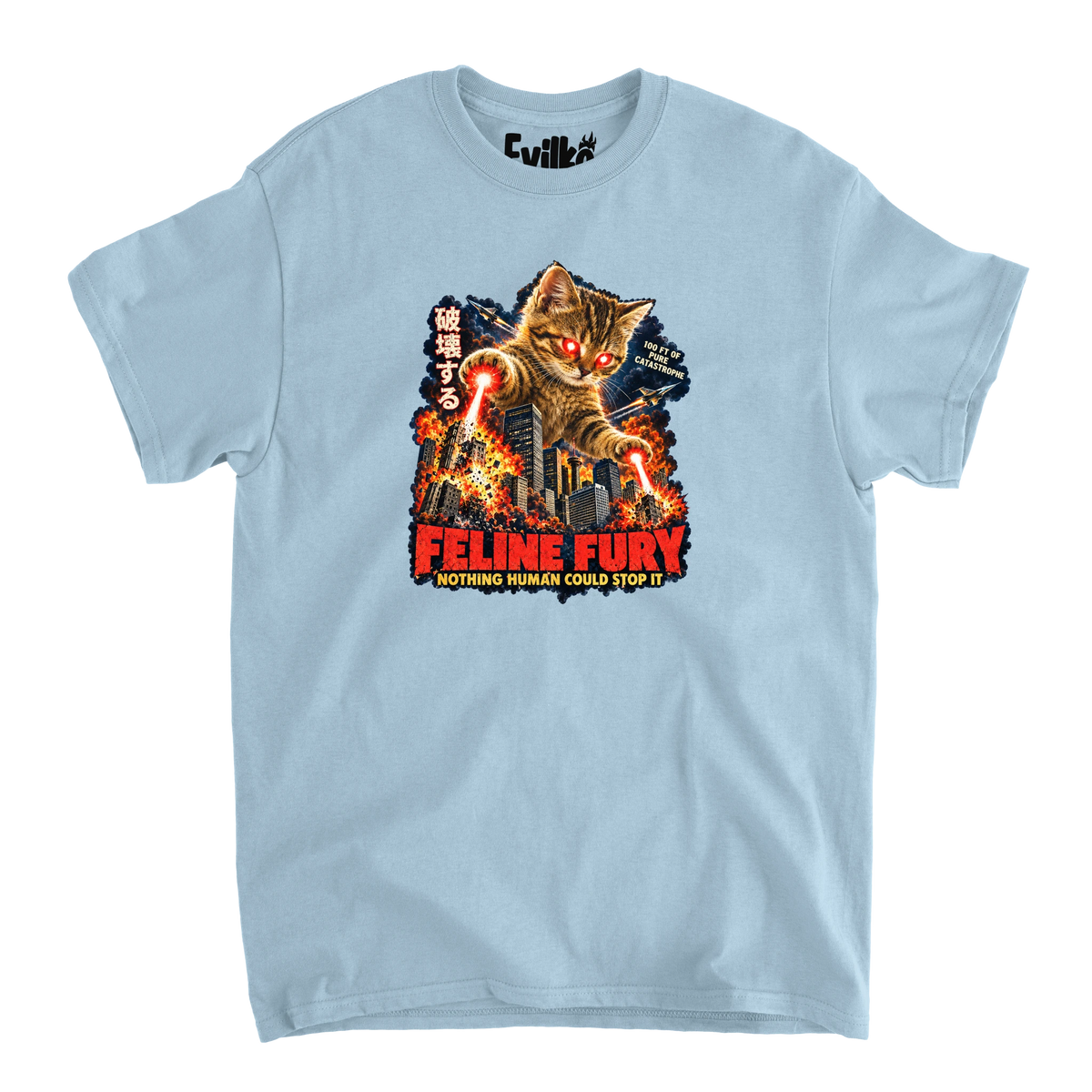 Feline Fury — Mens Tee — Light Blue — Front