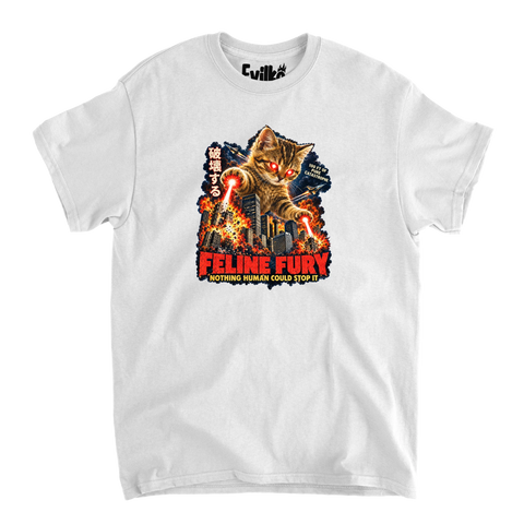 Feline Fury — Mens Tee — White — Front