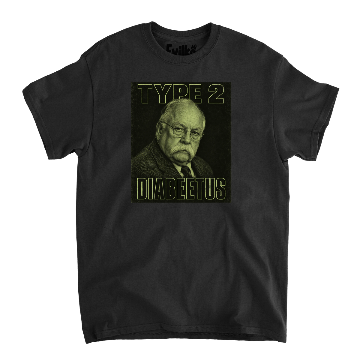 Type 2 Diabeetus Portrait Background — Mens Tee — Black — Front