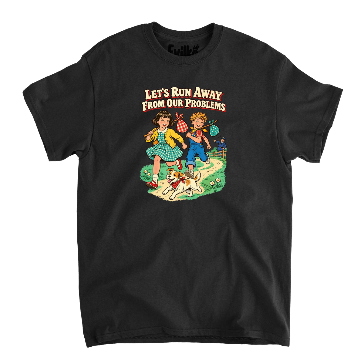 Run Away From Our Problems — Mens Tee — Black — Front