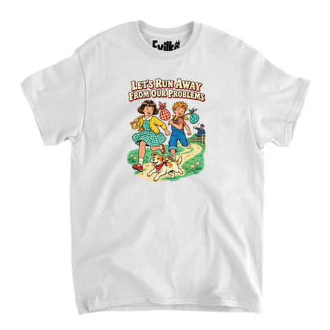Run Away From Our Problems — Mens Tee — White — Front