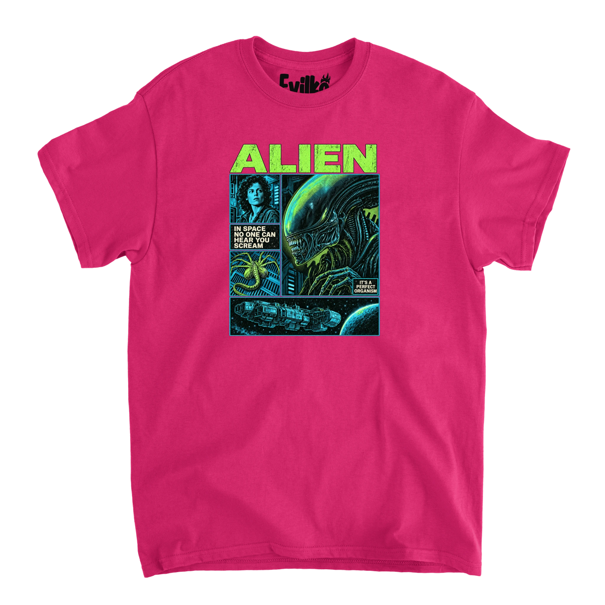Alien Comic Panels — Mens Tee — Heliconia — Front