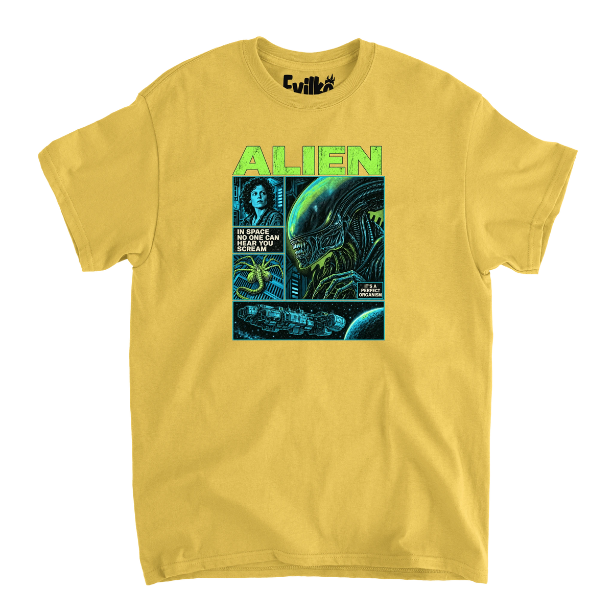 Alien Comic Panels — Mens Tee — Daisy — Front