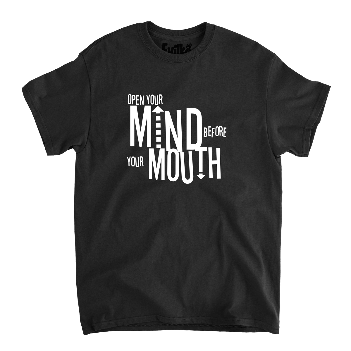 open mind not mouth — Mens Tee — Black — Front