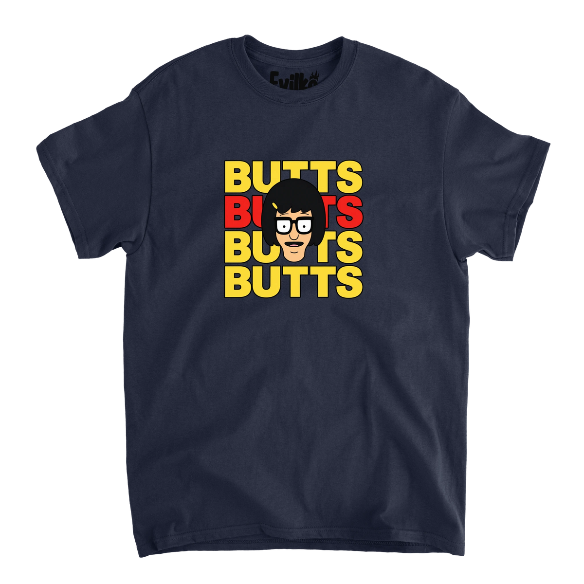 Butts Stacked Tina — Mens Tee — Navy — Front