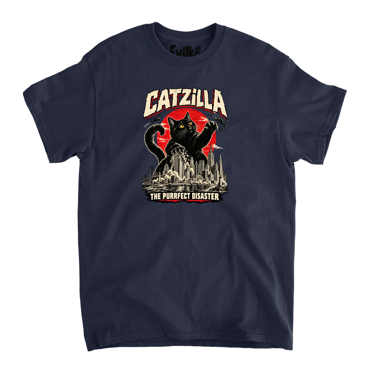 Catzilla — Mens Tee — Navy — Front