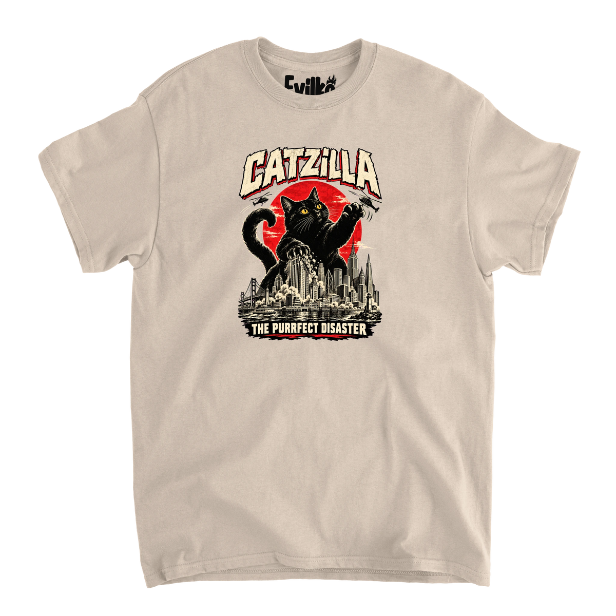 Catzilla — Mens Tee — Sand — Front