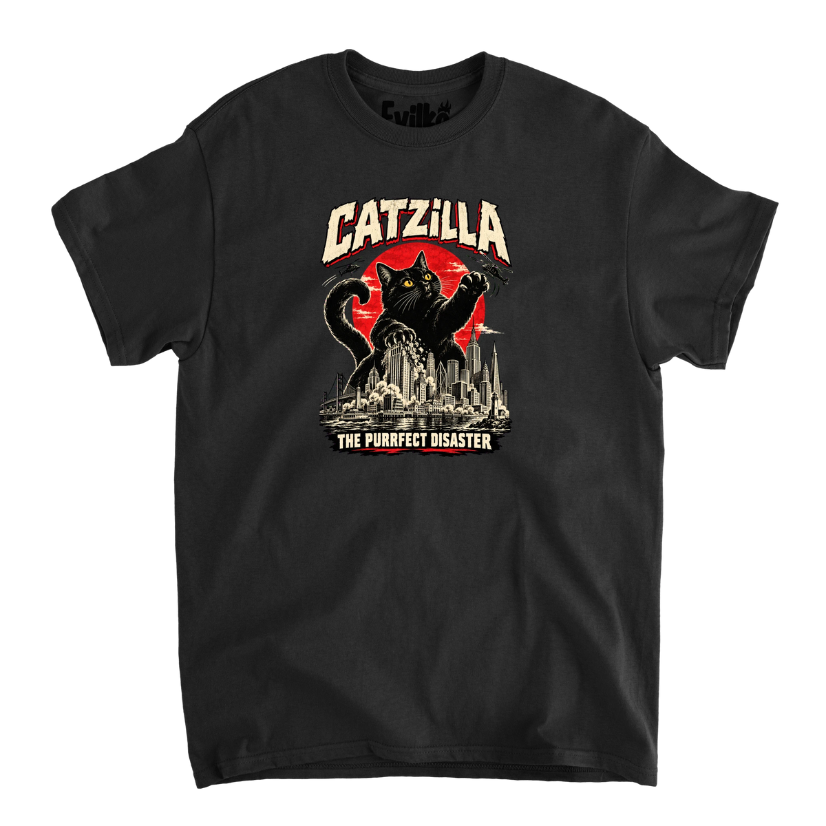 Catzilla — Mens Tee — Black — Front