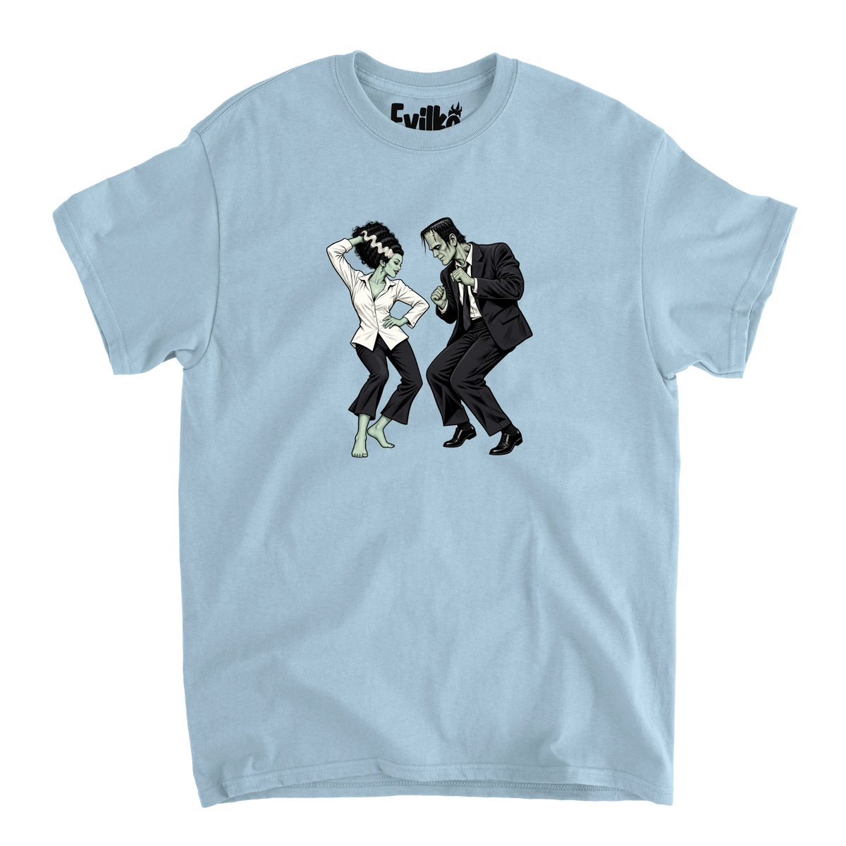 Frankenstein Bride Twist Dance — Mens Tee — Light Blue — Front