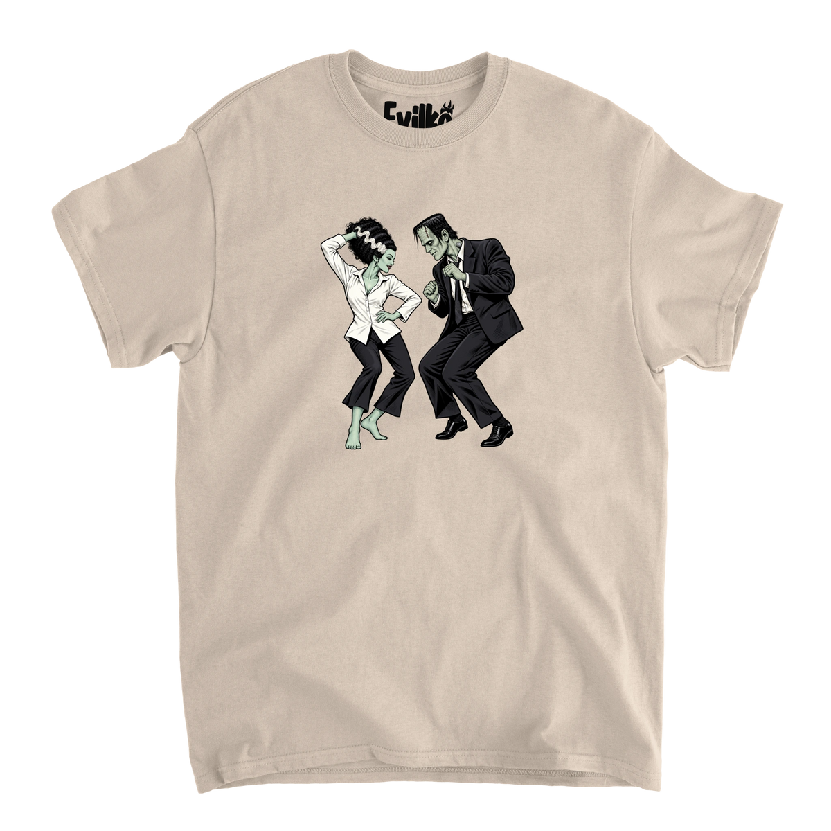 Frankenstein Bride Twist Dance — Mens Tee — Sand — Front