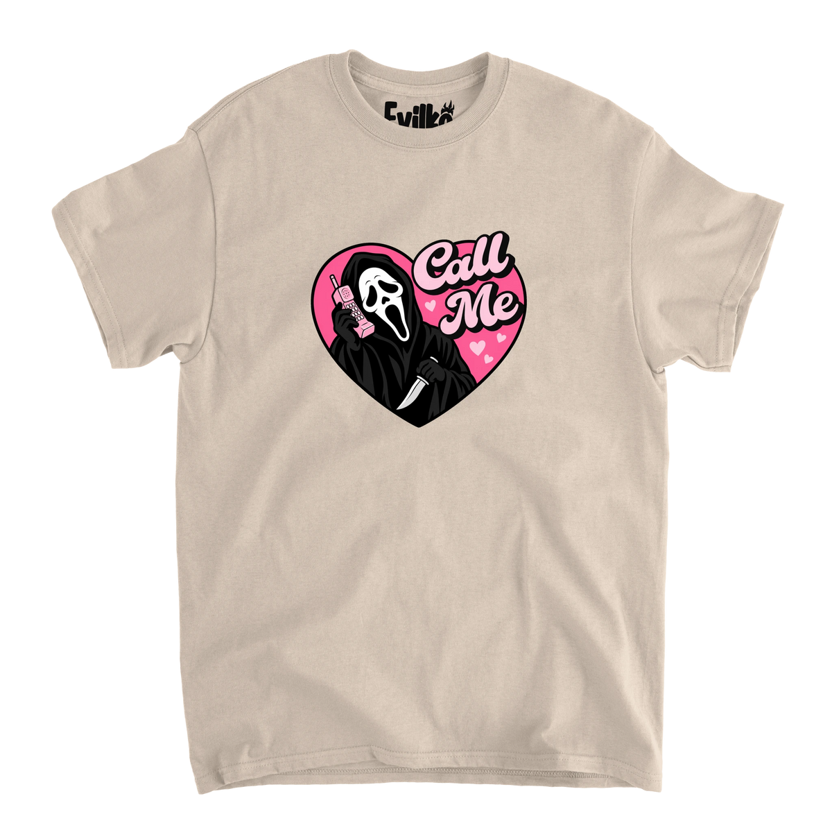 Call Me Ghostface — Mens Tee — Sand — Front