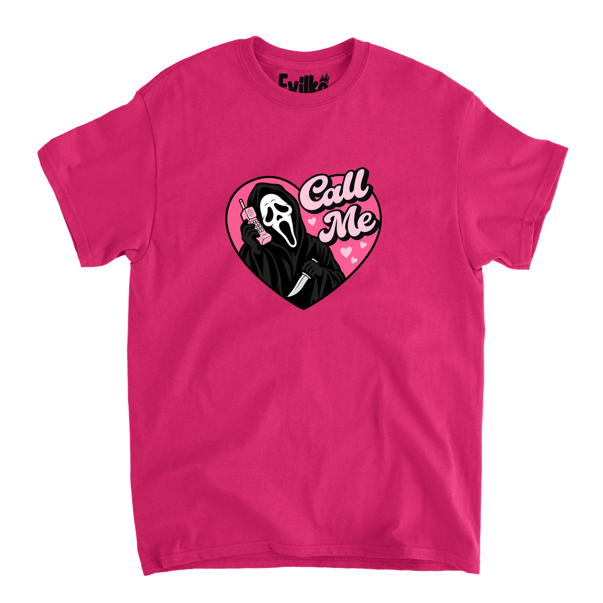 Call Me Ghostface — Mens Tee — Heliconia — Front