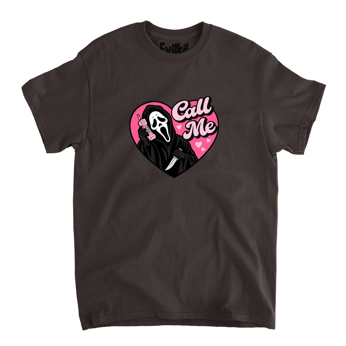 Call Me Ghostface — Mens Tee — Dark Chocolate — Front