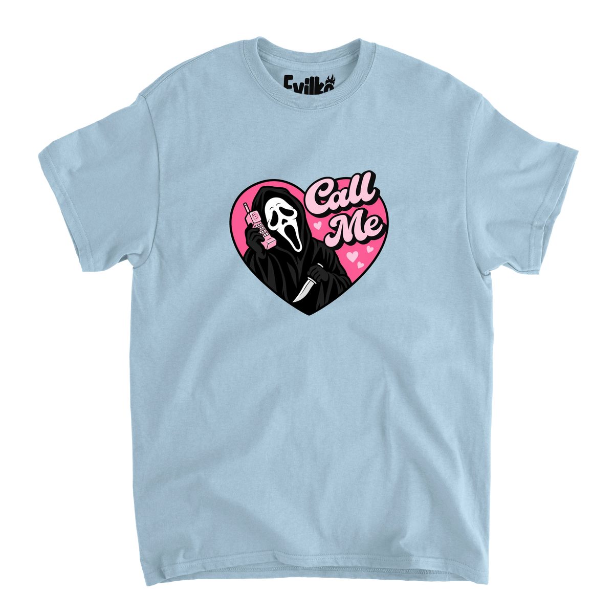 Call Me Ghostface — Mens Tee — Light Blue — Front