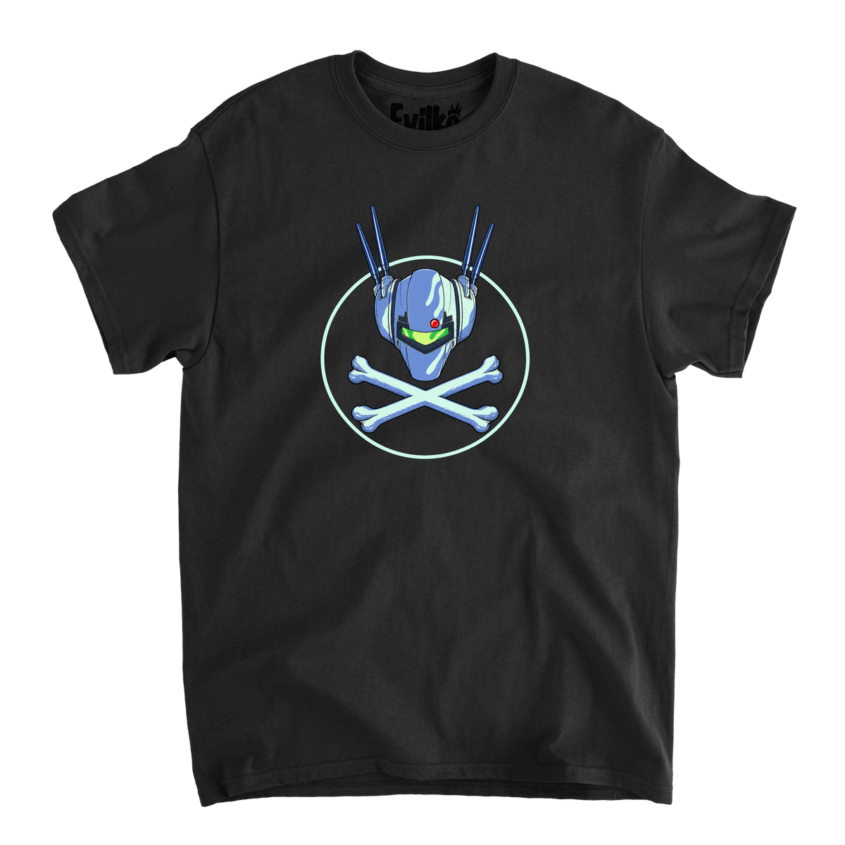 Mecha Crossbones — Mens Tee — Black — Front