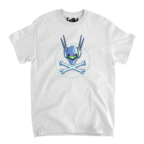 Mecha Crossbones — Mens Tee — White — Front