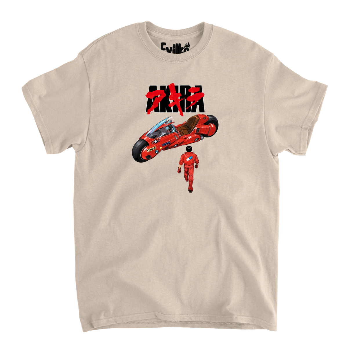 Akira Red Motorcycle — Mens Tee — Sand — Front