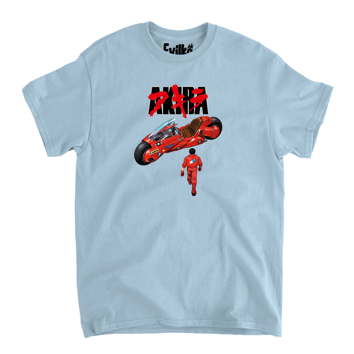 Akira Red Motorcycle — Mens Tee — Light Blue — Front