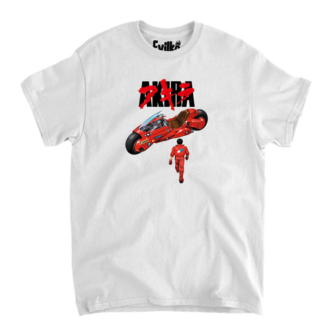 Akira Red Motorcycle — Mens Tee — White — Front