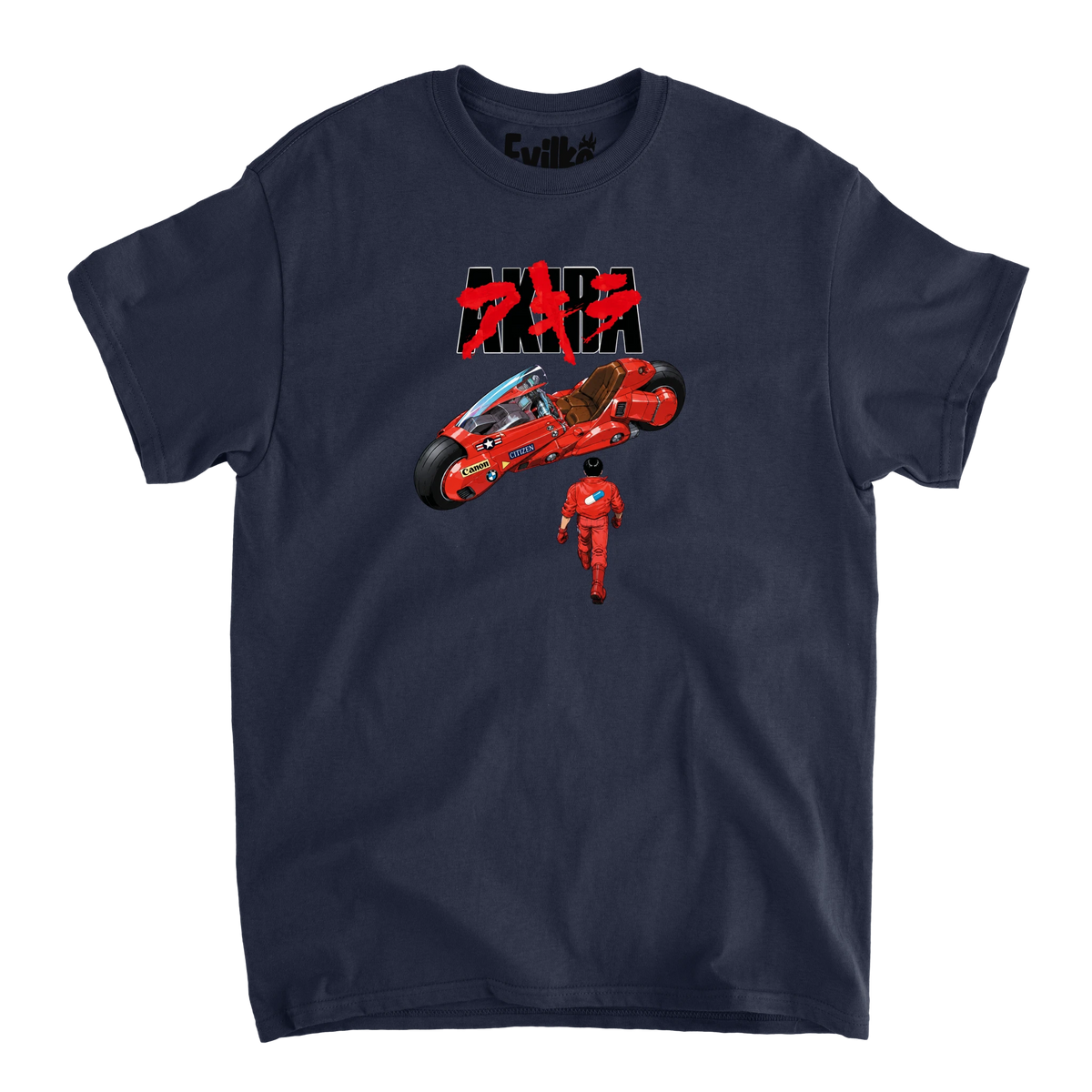 Akira Red Motorcycle — Mens Tee — Navy — Front