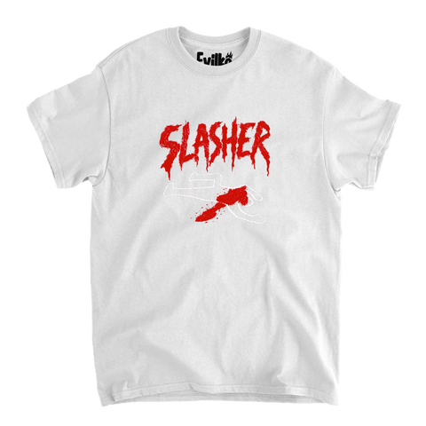 Slasher Chalk Outline — Mens Tee — White — Front