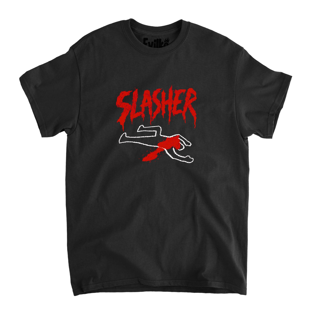 Slasher Chalk Outline — Mens Tee — Black — Front