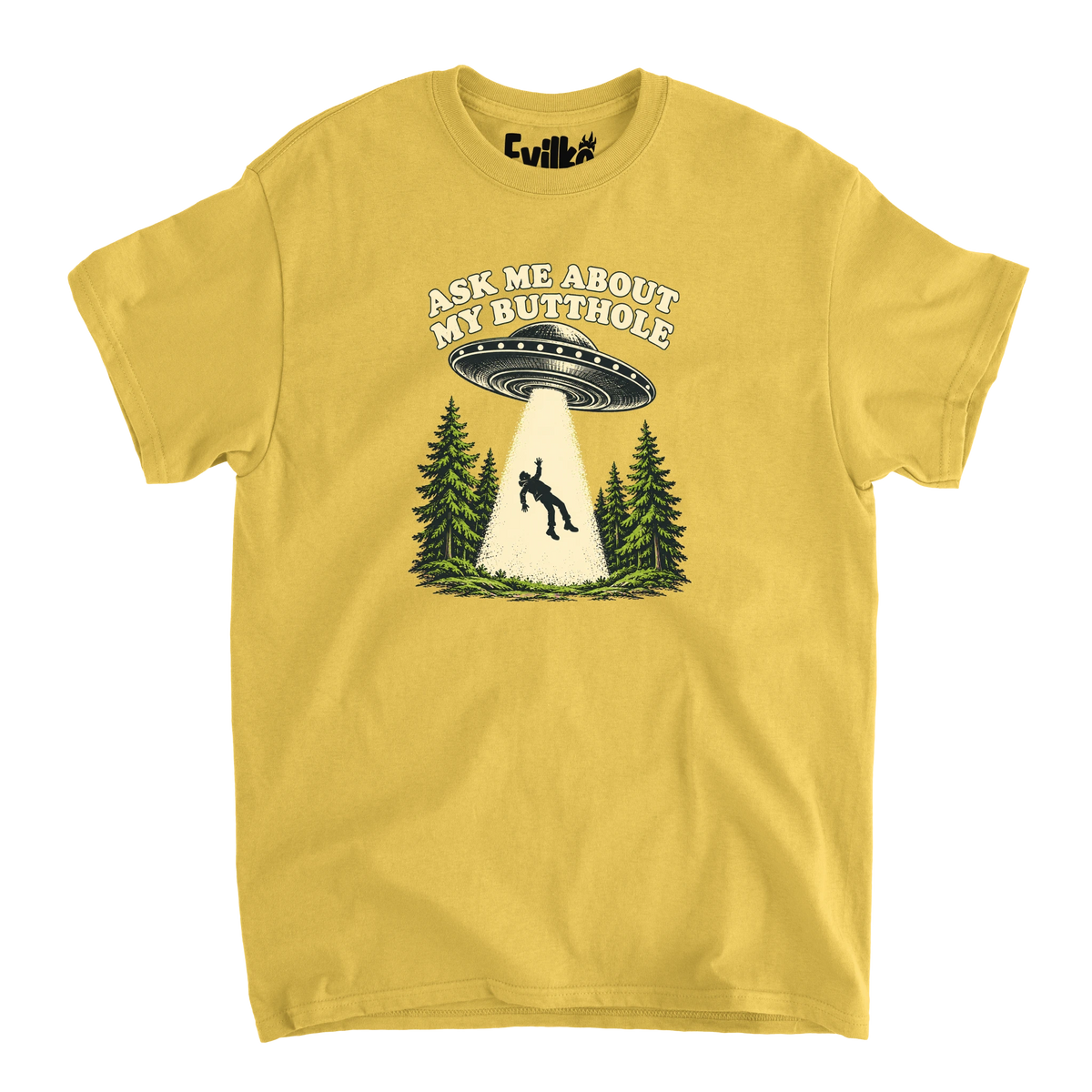 Ask Me About My Butthole UFO — Mens Tee — Daisy — Front