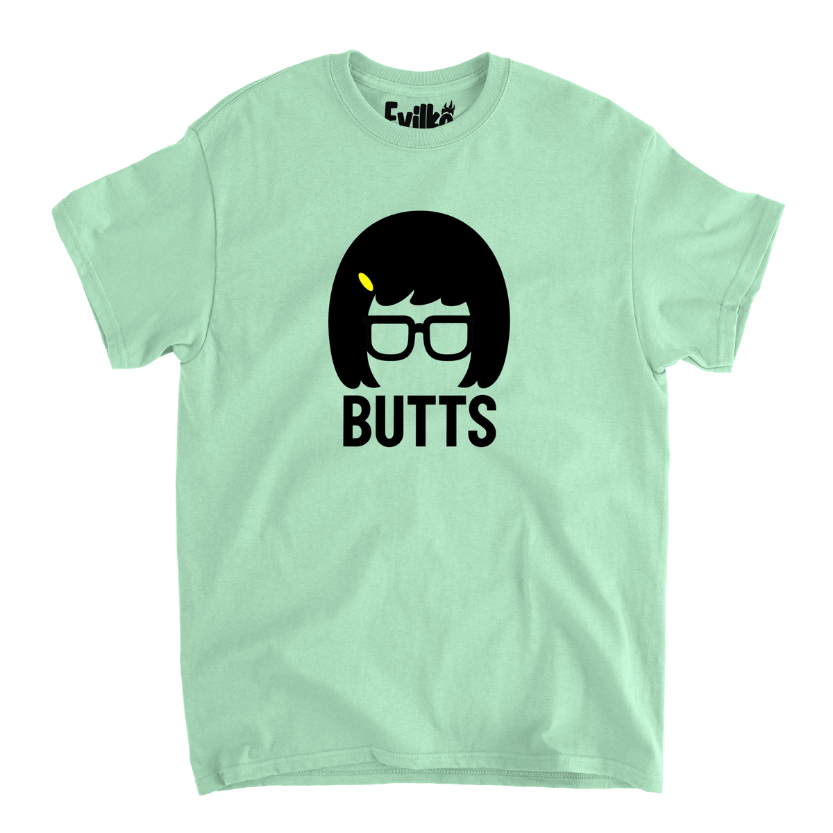 Butts Bob Hair Glasses — Mens Tee — Mint — Front