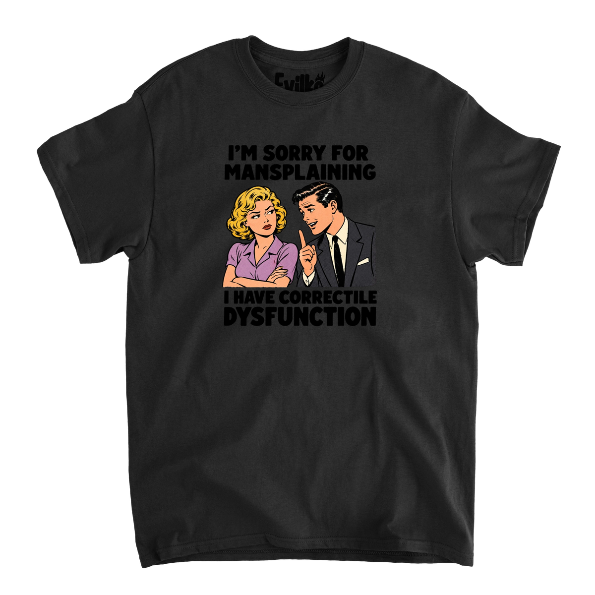 Mansplaining Correctile Dysfunction — Mens Tee — Black — Front