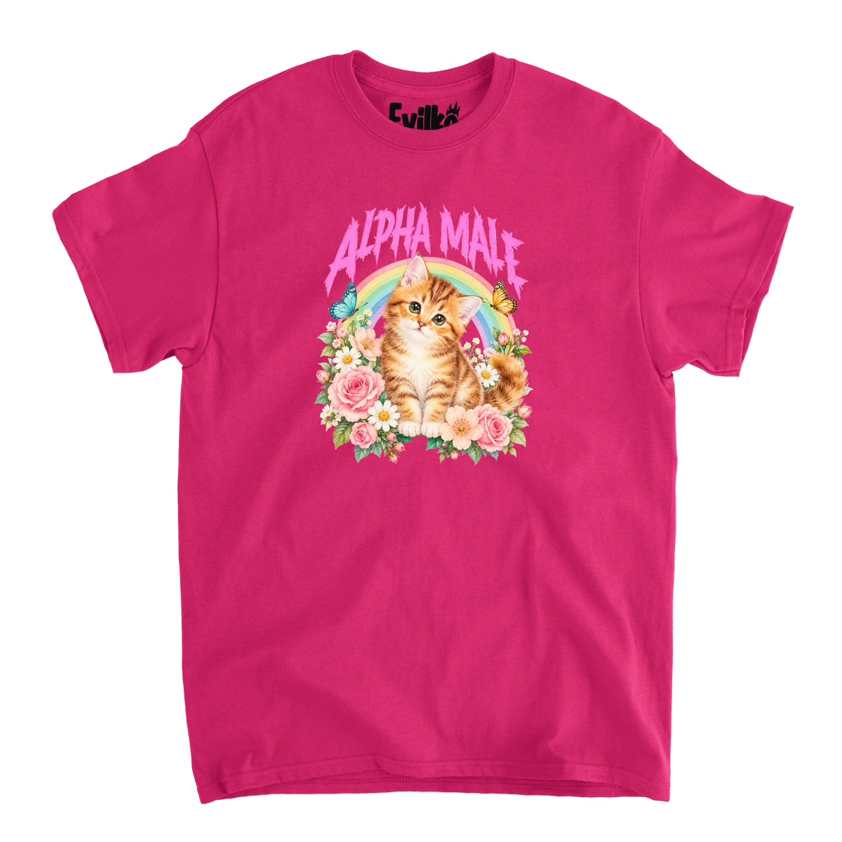 Alpha Male Kitten — Mens Tee — Heliconia — Front