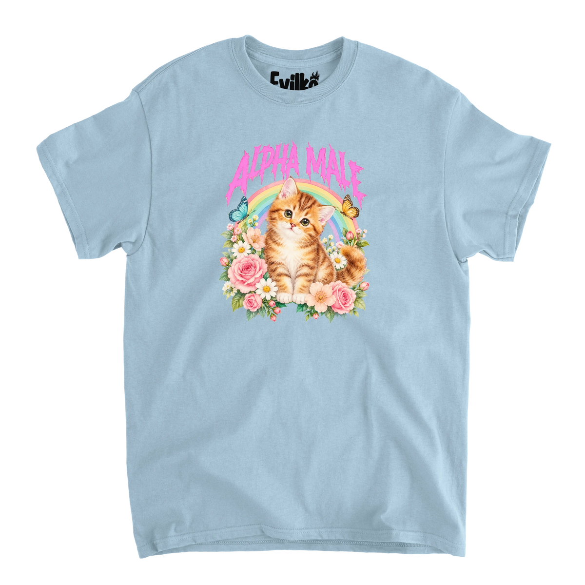 Alpha Male Kitten — Mens Tee — Light Blue — Front